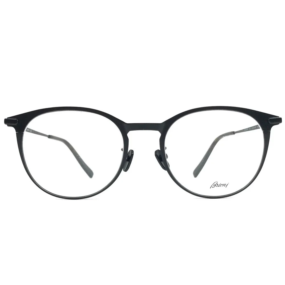 Brioni Eyeglasses Frames BR0012O 001 Black Round Full Rim Titanium 51-19-145